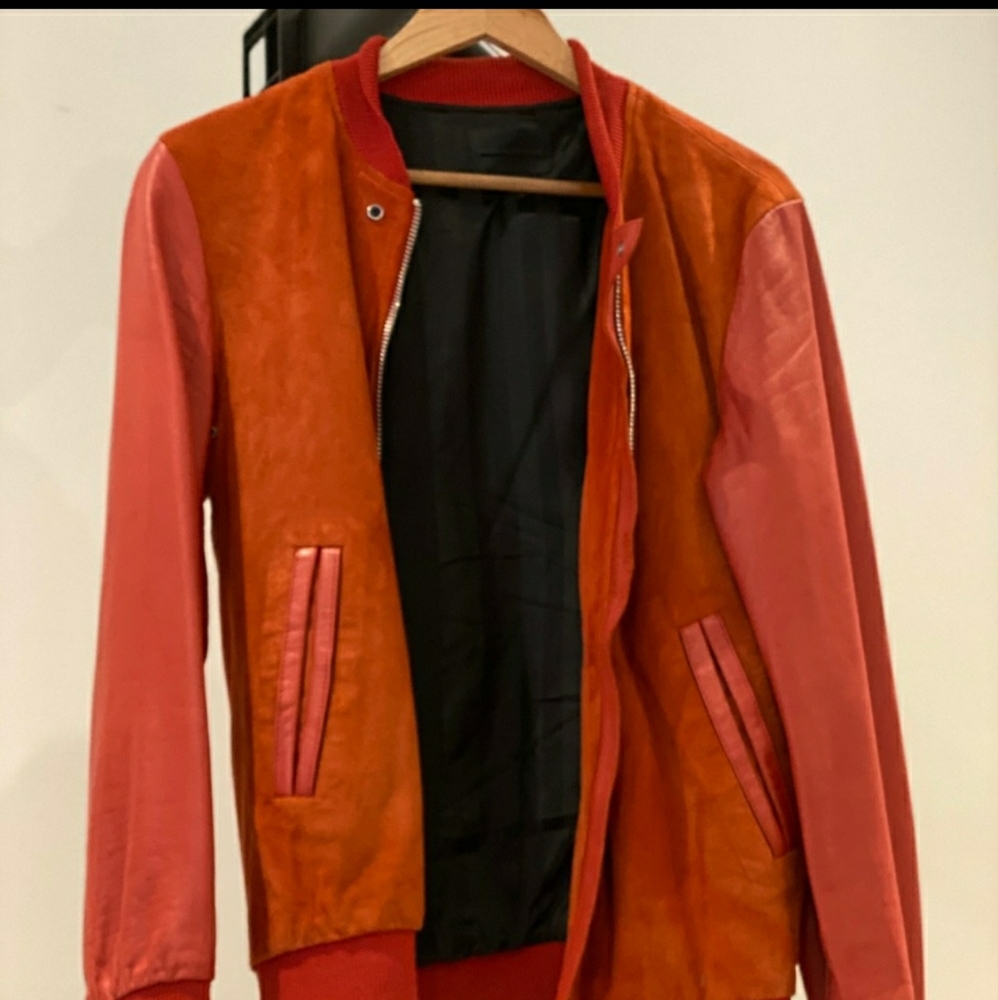 Diesel black gold lambskin and suede bomber jacket